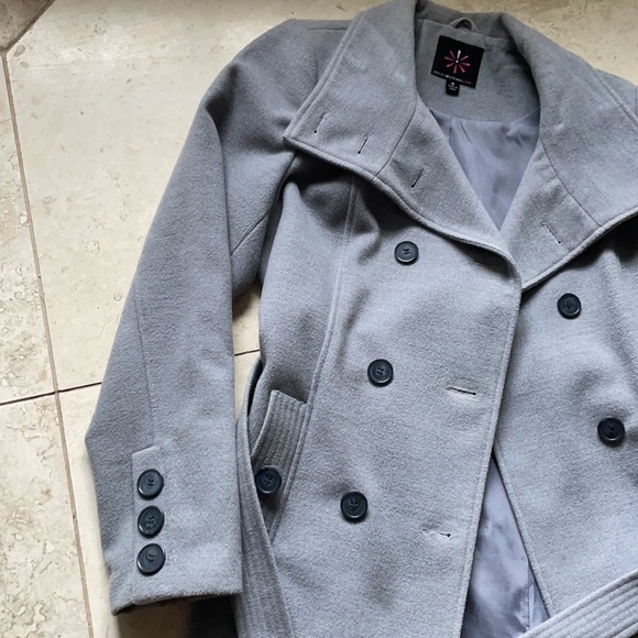 Isaac Mizrahi Live Soft Grey VEGAN “Wool” Pea Coat Medium - Picture 3 of 7
